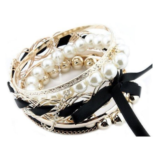 LA Style Jewelry - Multi-Layer Pearl and Ribbon Bracelet